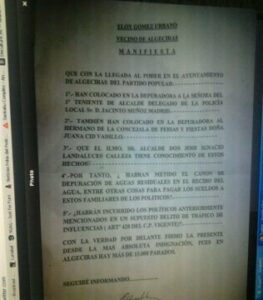 Eloy Gómez reparte miles de cuartillas manifestando su indignación