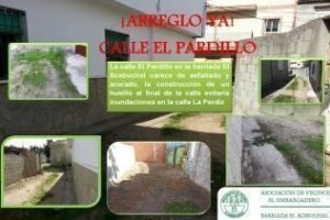 Nota de la A.V.E.: "Arreglo ya a la calle El Pardillo"