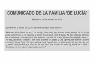 El comunicado de la familia de Paco de Lucía