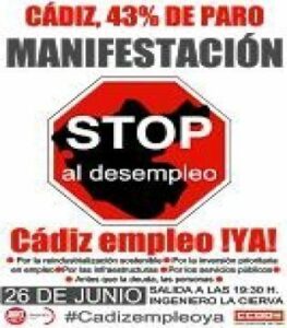 CCOO y UGT llaman a la participación en la manifestación del jueves por el empleo en Cádiz