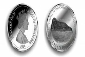 Nueva moneda de plata de veinte libras del Peñón de Gibraltar" para conmemorar el 310 aniversario