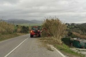 Desbroze de los márgenes en un tramo de la Carretera del Faro