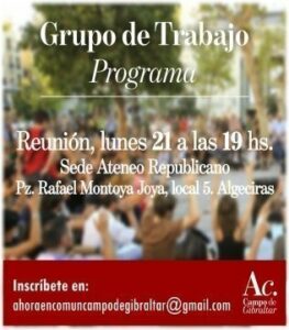 Hoy se celebran las primeras reuniones de los Grupos de Trabajo de Ahora en Común Campo de Gibraltar