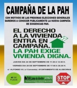 La PAH se concentrará e informará en Algeciras el próximo jueves y viernes