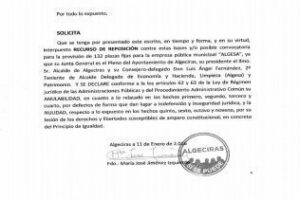 Algeciras Sí se puede denuncia "falta de principios de igualdad" al recurrir la convocatoria de plazas de Algesa