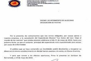 Cancelado el espectáculo musical de mañana "Los gatos del jazz"