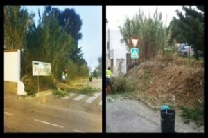 Algesa limpia y desbroza la carretera junto a los juzgados del Palacio de Marzales