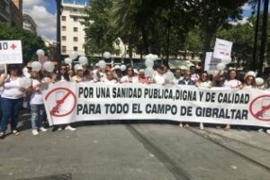 La plataforma de afectados por la saniad acude a la multitudinaria manifestación de Sevilla