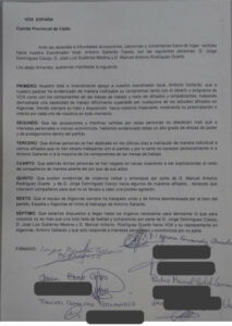 Los militantes de VOX Algeciras se movilizan para defender a su coordinador Antonio Gallardo