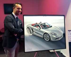 Porsche inaugura en Marbella la primera exposición de pinturas de Víctor Jerez dedicada a la marca