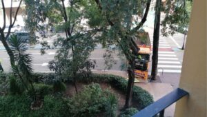 Un camión de Algesa cae de lado cuesta abajo en Virgen de la Palma y choca con una señal