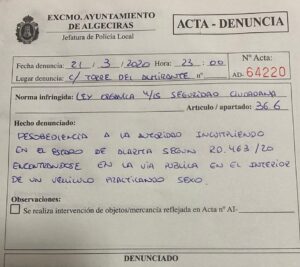 Multada una pareja de Algeciras por practicar sexo en el coche durante el Estado de Alarma