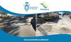 Emalgesa y Vías y Obras reparan la calzada de la calle Azahar en La Granja
