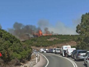 Un incendio forestal declarado en el Mirador del Estrecho obliga a cortar la N-340