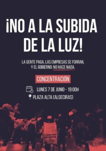 Convocan a una manifestación este lunes en Algeciras contra la subida de la luz