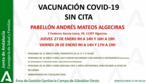Vacunación covid sin cita previa en Algeciras este jueves y viernes