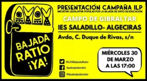 Este miércoles se presentará en el IES Saladillo de Algeciras la campaña por la bajada de ratio en las aulas andaluzas